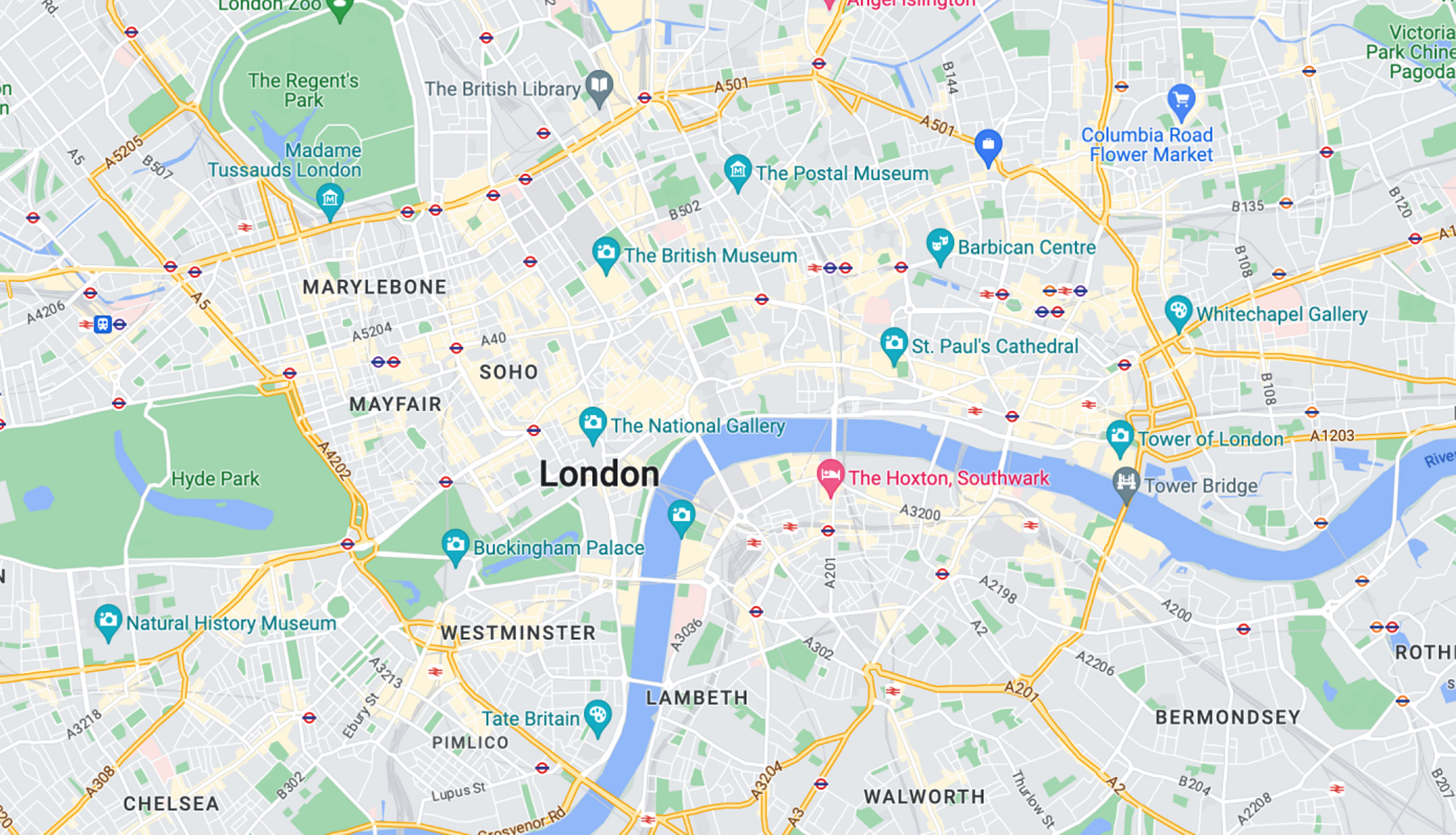 Extract of the map of London, UK